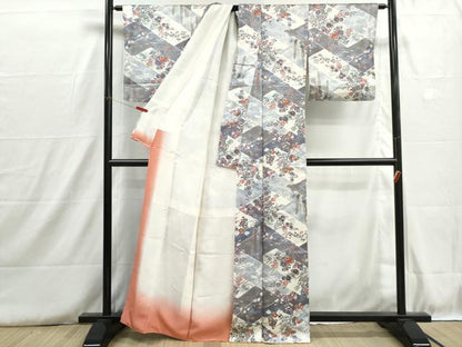 平和屋着物■上質な小紋　流水草花文　椿　暈し染め　金彩　正絹　逸品　DABH8750qa