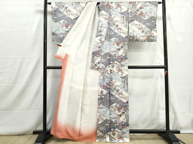 平和屋着物■上質な小紋　流水草花文　椿　暈し染め　金彩　正絹　逸品　DABH8750qa