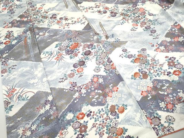 平和屋着物■上質な小紋　流水草花文　椿　暈し染め　金彩　正絹　逸品　DABH8750qa