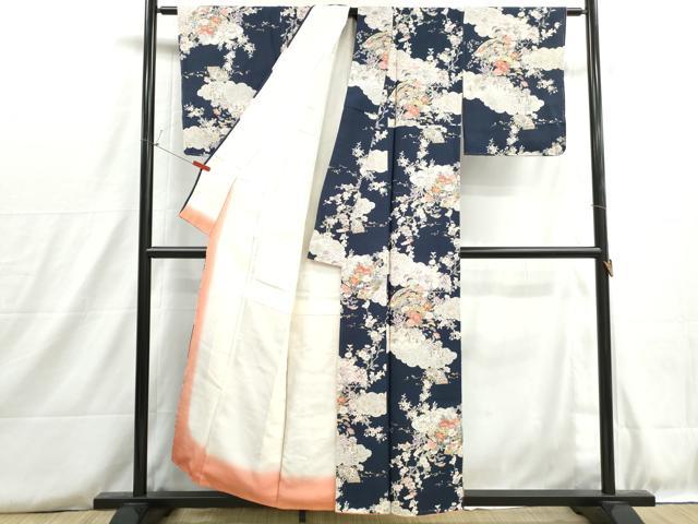 平和屋着物■上質な小紋　重ね雲地紙花文　金彩　正絹　逸品　DABH8755qa