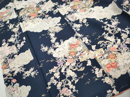 平和屋着物■上質な小紋　重ね雲地紙花文　金彩　正絹　逸品　DABH8755qa