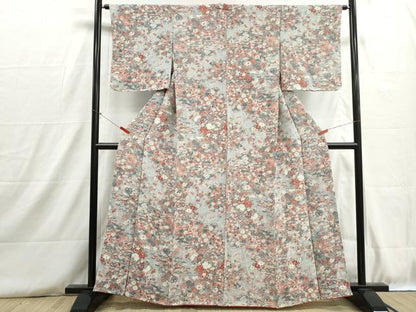 平和屋着物■上質な小紋　渡橋風景花文　松竹梅　鬼しぼ縮緬　正絹　逸品　DABH8756qa