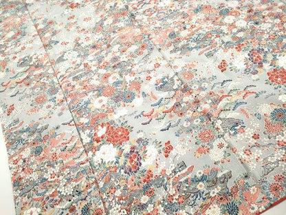 平和屋着物■上質な小紋　渡橋風景花文　松竹梅　鬼しぼ縮緬　正絹　逸品　DABH8756qa