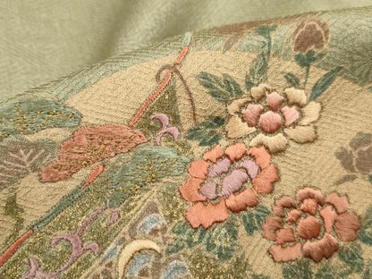 平和屋着物■訪問着　刺繍　地紙几帳花松文　暈し染め　金彩　正絹　逸品　DABH8758qa