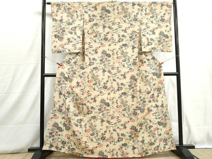 平和屋着物■上質な小紋　型染め　草花文　正絹　逸品　DABH8765qa