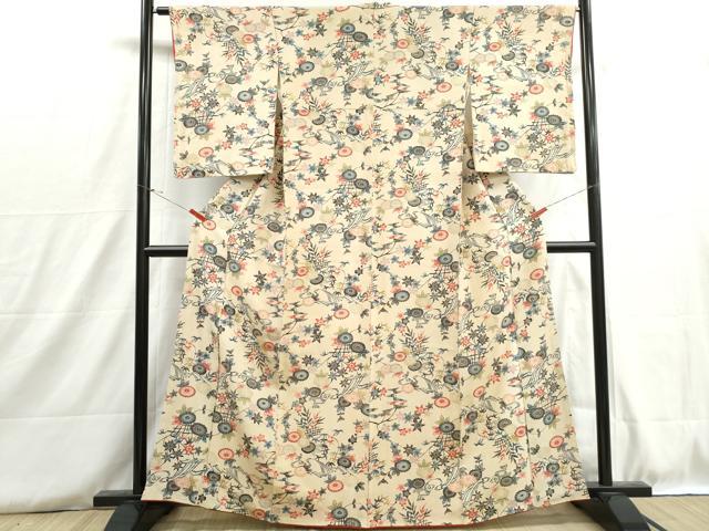 平和屋着物■上質な小紋　型染め　草花文　正絹　逸品　DABH8765qa