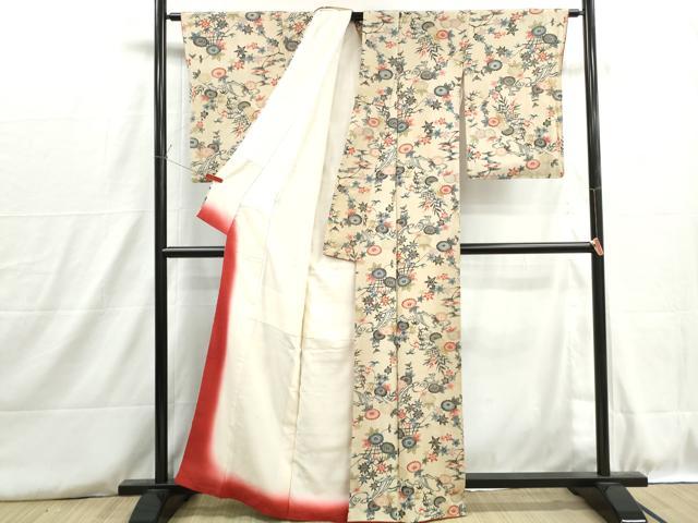 平和屋着物■上質な小紋　型染め　草花文　正絹　逸品　DABH8765qa