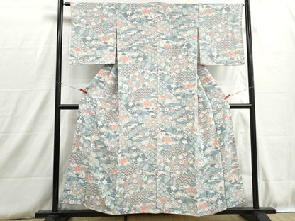 平和屋着物■上質な小紋　花青海波文　正絹　逸品　DABH8768qa