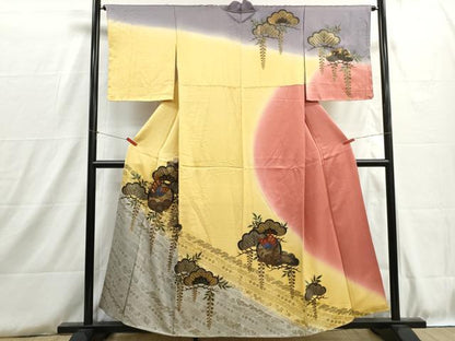 平和屋着物■訪問着　花蝶松丸文　暈し染め　金彩　正絹　逸品　DABH8777qa