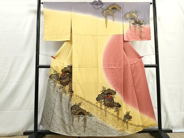 平和屋着物■訪問着　花蝶松丸文　暈し染め　金彩　正絹　逸品　DABH8777qa