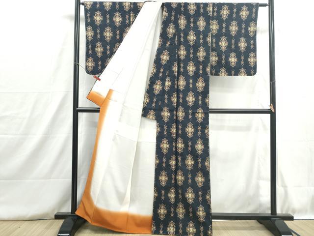 平和屋着物■上質な紬　抽象間道　正絹　逸品　DABH8780qa