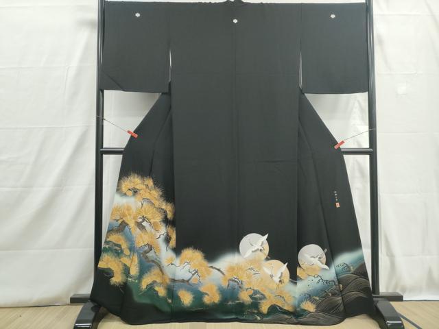 平和屋着物■豪華黒留袖　作家物　駒刺繍　松鶴千寿　暈し染め　金彩　正絹　逸品　DABH8782qa