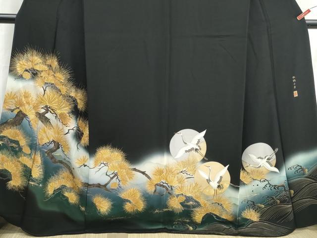 平和屋着物■豪華黒留袖　作家物　駒刺繍　松鶴千寿　暈し染め　金彩　正絹　逸品　DABH8782qa