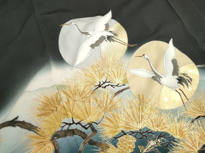 平和屋着物■豪華黒留袖　作家物　駒刺繍　松鶴千寿　暈し染め　金彩　正絹　逸品　DABH8782qa