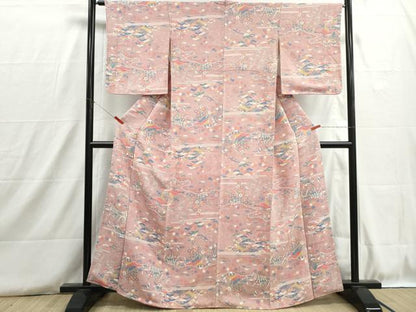 平和屋着物■上質な小紋　風景花文　松竹梅　鬼しぼ縮緬　正絹　逸品　DABH8789qa