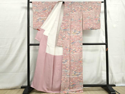平和屋着物■上質な小紋　風景花文　松竹梅　鬼しぼ縮緬　正絹　逸品　DABH8789qa