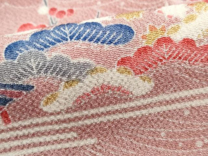 平和屋着物■上質な小紋　風景花文　松竹梅　鬼しぼ縮緬　正絹　逸品　DABH8789qa