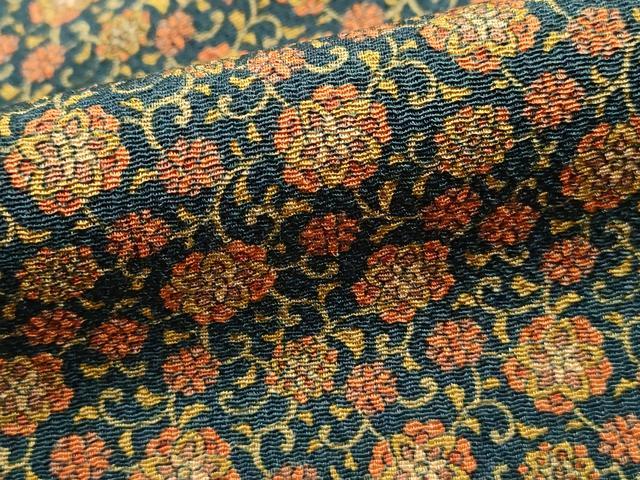 平和屋着物■上質な小紋　花唐草文　鬼しぼ縮緬　正絹　逸品　DABH8796qa