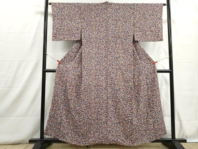 平和屋着物■上質な小紋　葉尽くし花文　金彩　鬼しぼ縮緬　正絹　逸品　DABH8804qa