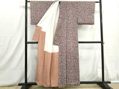 平和屋着物■上質な小紋　葉尽くし花文　金彩　鬼しぼ縮緬　正絹　逸品　DABH8804qa