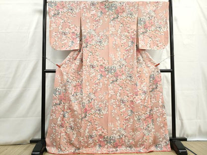 平和屋着物■上質な小紋　人物風景花文　金彩　ロング丈　正絹　逸品　DABH8807qa