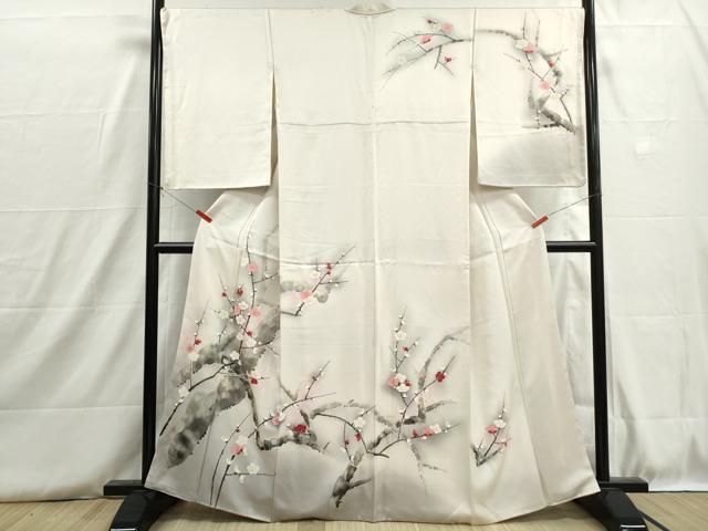 平和屋着物■訪問着　手描き　枝梅文　暈し染め　正絹　逸品　DABH8809qa