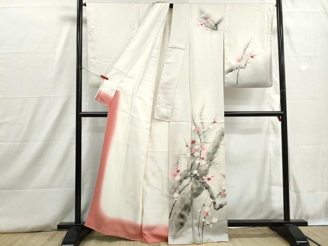平和屋着物■訪問着　手描き　枝梅文　暈し染め　正絹　逸品　DABH8809qa