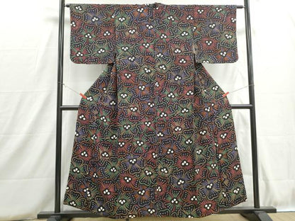 平和屋着物■上質な小紋　総絞り　花尽くし　黒地　正絹　逸品　DABH8810qa