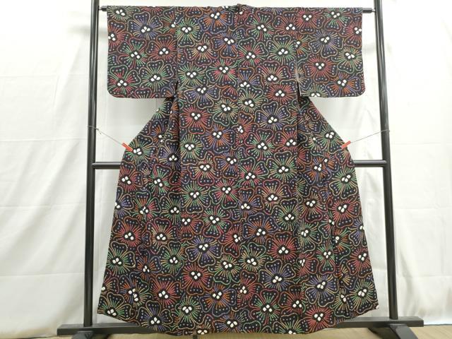 平和屋着物■上質な小紋　総絞り　花尽くし　黒地　正絹　逸品　DABH8810qa