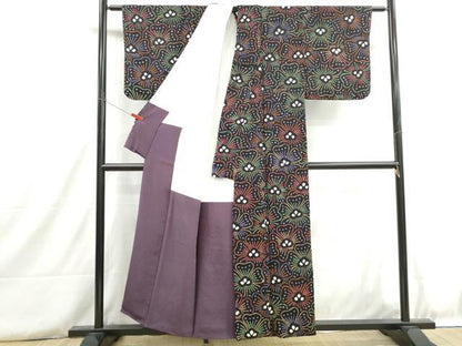 平和屋着物■上質な小紋　総絞り　花尽くし　黒地　正絹　逸品　DABH8810qa