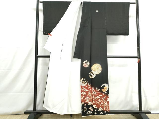 平和屋着物■豪華黒留袖　駒刺繍　立波飛鶴文　松竹梅　亀　暈し染め　金彩　正絹　逸品　DABH8816qa