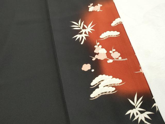 平和屋着物■豪華黒留袖　駒刺繍　立波飛鶴文　松竹梅　亀　暈し染め　金彩　正絹　逸品　DABH8816qa