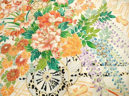 平和屋着物■豪華振袖　駒刺繍　絞り　花車文　牡丹　金彩　正絹　逸品　DABH8817qa