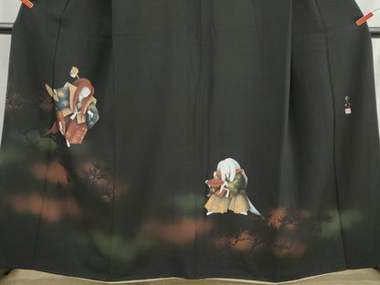 平和屋着物■豪華黒留袖　作家物　歌舞伎　枝葉シルエット　金彩　正絹　逸品　DABH8822qa