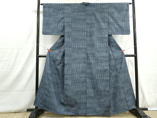 平和屋着物■上質な紬　格子文　正絹　逸品　DABH8823qa