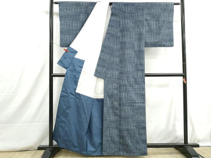 平和屋着物■上質な紬　格子文　正絹　逸品　DABH8823qa