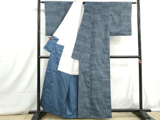 平和屋着物■上質な紬　格子文　正絹　逸品　DABH8823qa