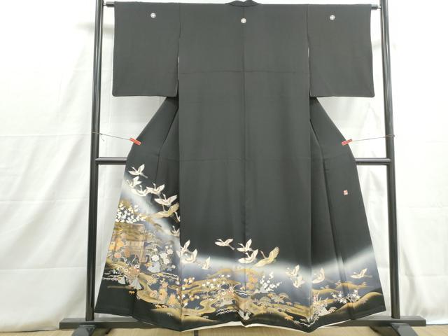 平和屋着物■豪華黒留袖　作家物　駒刺繍　風景群鶴文　暈し染め　金銀彩　正絹　逸品　DABH8828qa