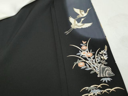 平和屋着物■豪華黒留袖　作家物　駒刺繍　風景群鶴文　暈し染め　金銀彩　正絹　逸品　DABH8828qa
