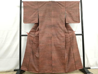 平和屋着物■上質な紬　格子文　正絹　逸品　DABH8830qa