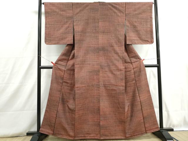 平和屋着物■上質な紬　格子文　正絹　逸品　DABH8830qa