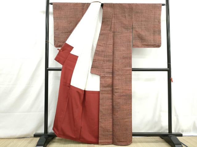 平和屋着物■上質な紬　格子文　正絹　逸品　DABH8830qa