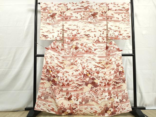 平和屋着物■訪問着　型染め　風景花文　松竹梅　金彩　正絹　逸品　DABH8832qa