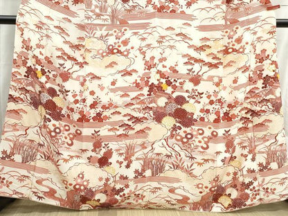 平和屋着物■訪問着　型染め　風景花文　松竹梅　金彩　正絹　逸品　DABH8832qa