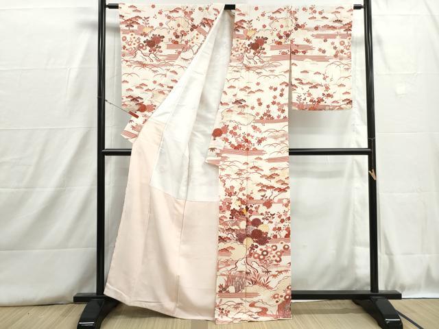平和屋着物■訪問着　型染め　風景花文　松竹梅　金彩　正絹　逸品　DABH8832qa