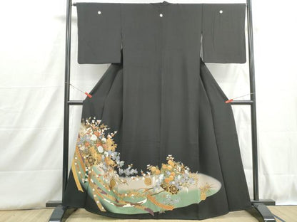 平和屋着物■豪華黒留袖　鬘帯花車文　花籠　暈し染め　金彩　正絹　逸品　DABH8833qa