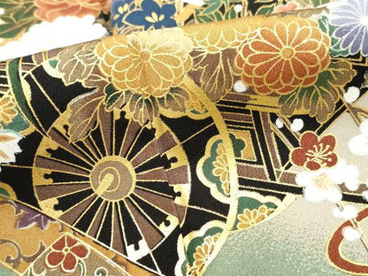 平和屋着物■豪華黒留袖　鬘帯花車文　花籠　暈し染め　金彩　正絹　逸品　DABH8833qa