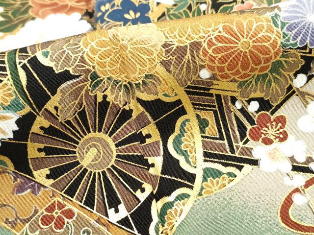 平和屋着物■豪華黒留袖　鬘帯花車文　花籠　暈し染め　金彩　正絹　逸品　DABH8833qa