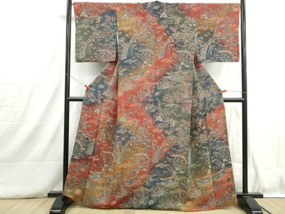 平和屋着物■訪問着　風景花文　舟　暈し染め　鬼しぼ縮緬　正絹　逸品　DABH8836qa