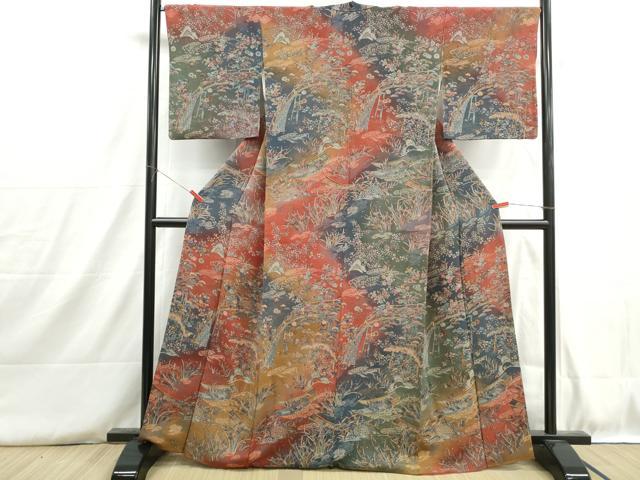 平和屋着物■訪問着　風景花文　舟　暈し染め　鬼しぼ縮緬　正絹　逸品　DABH8836qa